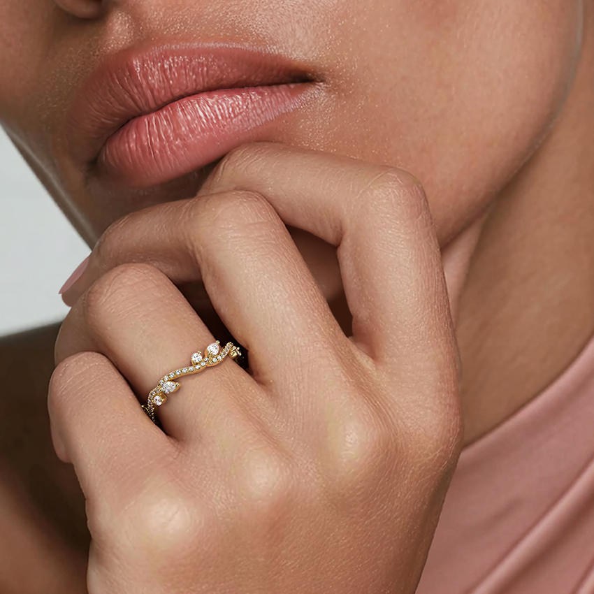 Chevron Diamond Wedding Band, Curved V Shaped Diamond Ring, Marquise & Round Diamond Stacking Ring