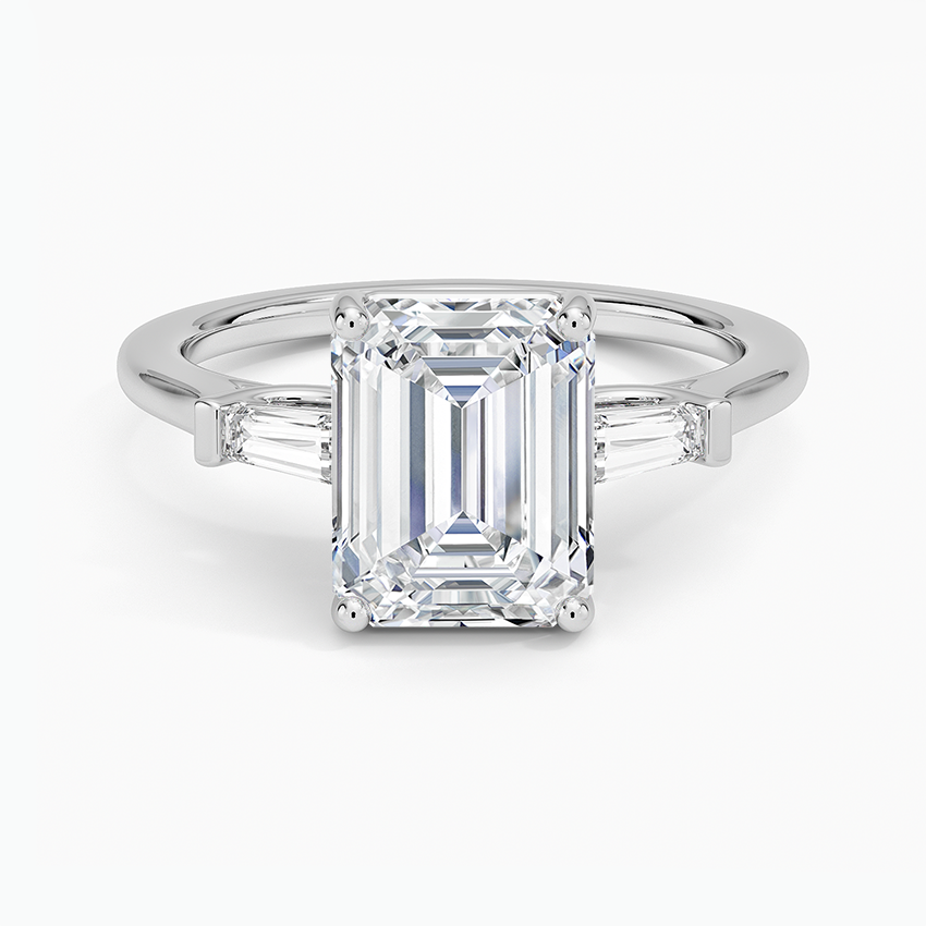 Emerald Cut Diamond Engagement Ring with Tapered Baguette Side Stones, Minimalist Three Stone Ring, Bridal Jewelry