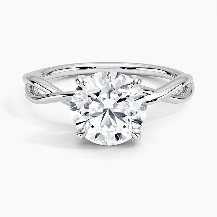 Twisted Solitaire Engagement Ring, Round Cut Moissanite Ring, Unique Infinity Twist Band Ring
