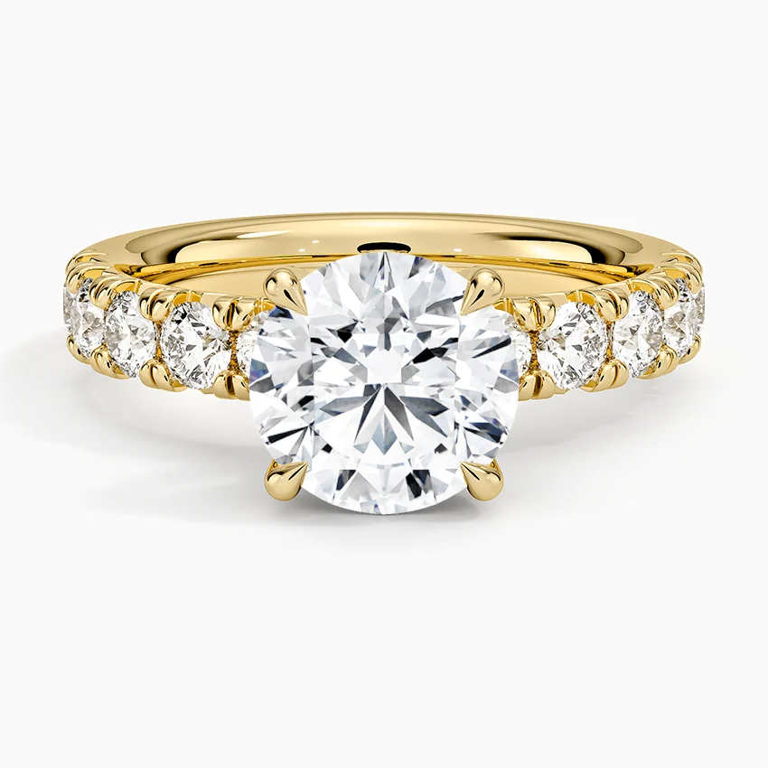 Round Cut Moissanite Engagement Ring, Diamond Pave Band Ring, Hidden Halo Style Bridal Ring