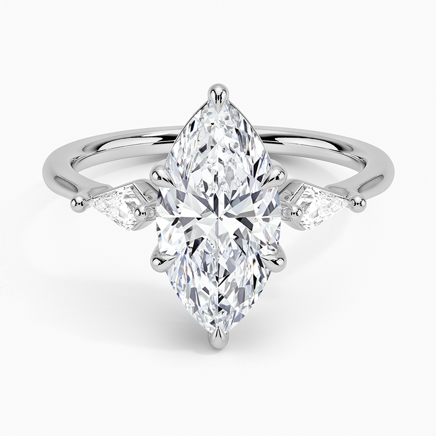Marquise Cut Diamond Engagement Ring, 3 Stone Ring, Kite Side Diamonds (Copy)