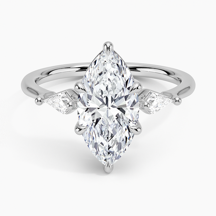 Marquise Cut Diamond Engagement Ring, 3 Stone Ring, Kite Side Diamonds (Copy)