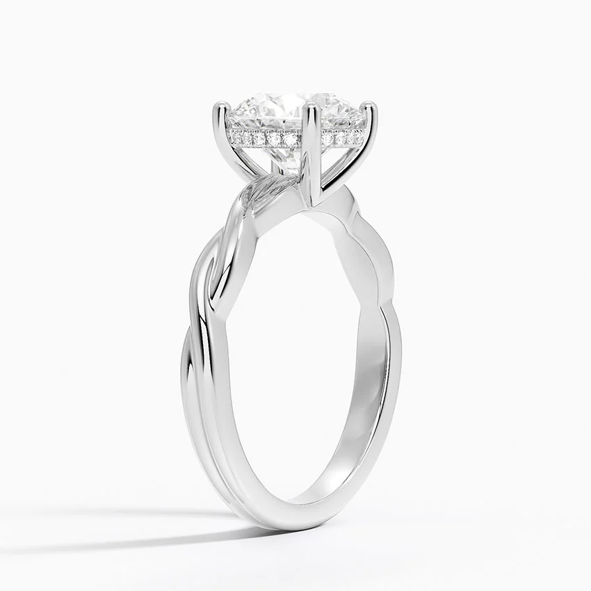 Round Cut Diamond Solitaire Engagement Ring, Twisted Band Ring, Elegant Promise Ring for Women
