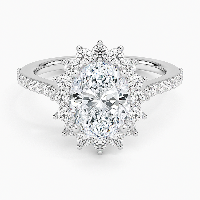 Oval Cut Halo Diamond Engagement Ring, Floral Halo Ring, Vintage Inspired Bridal Ring