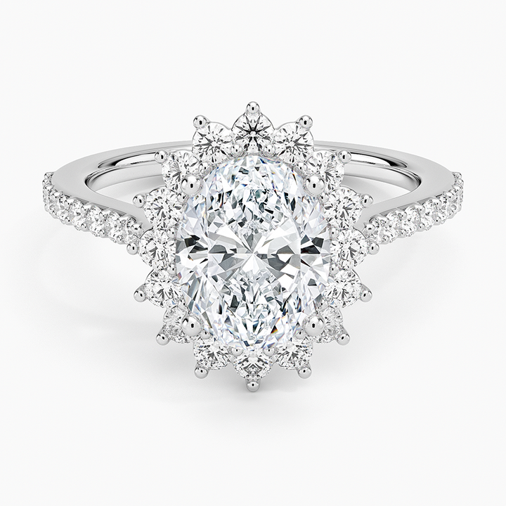 Oval Cut Halo Diamond Engagement Ring, Floral Halo Ring, Vintage Inspired Bridal Ring