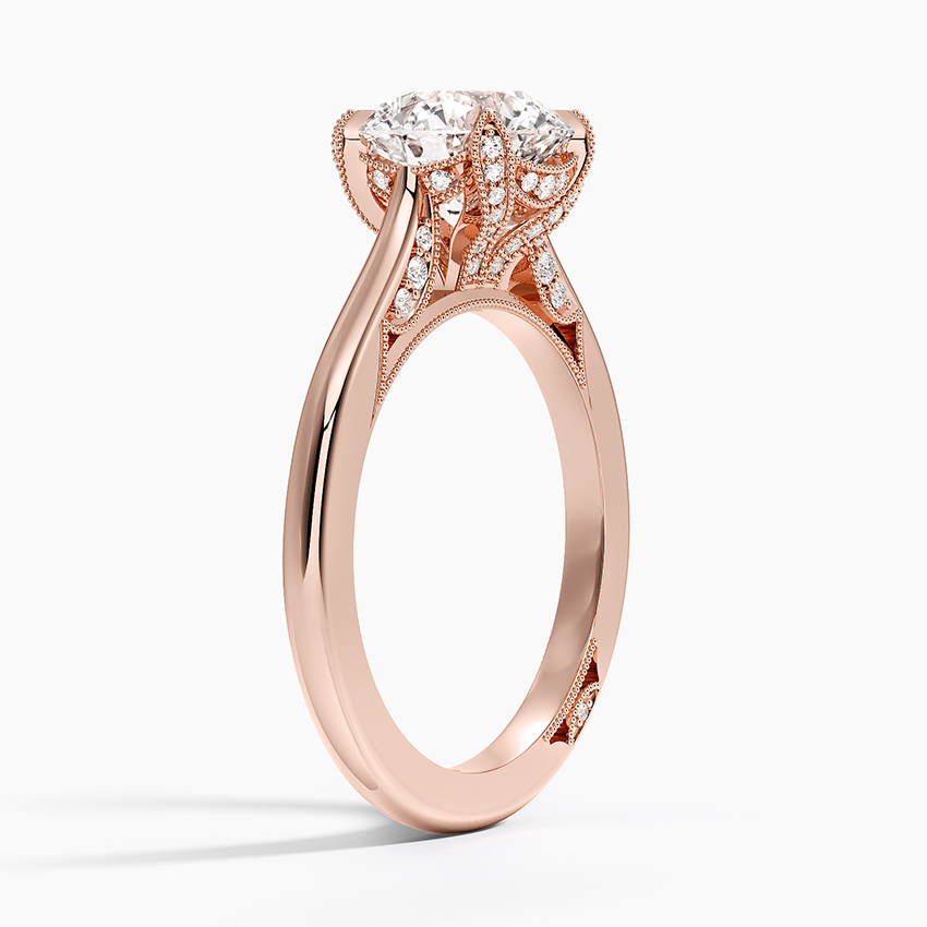 Round Cut Solitaire Diamond Engagement Ring, Split Shank Hidden Halo Ring, Promise Ring Gift