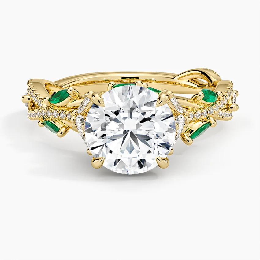 Pear Cut Moissanite Engagement Ring, Marquise Side Stone Ring, Solid Gold Promise Ring