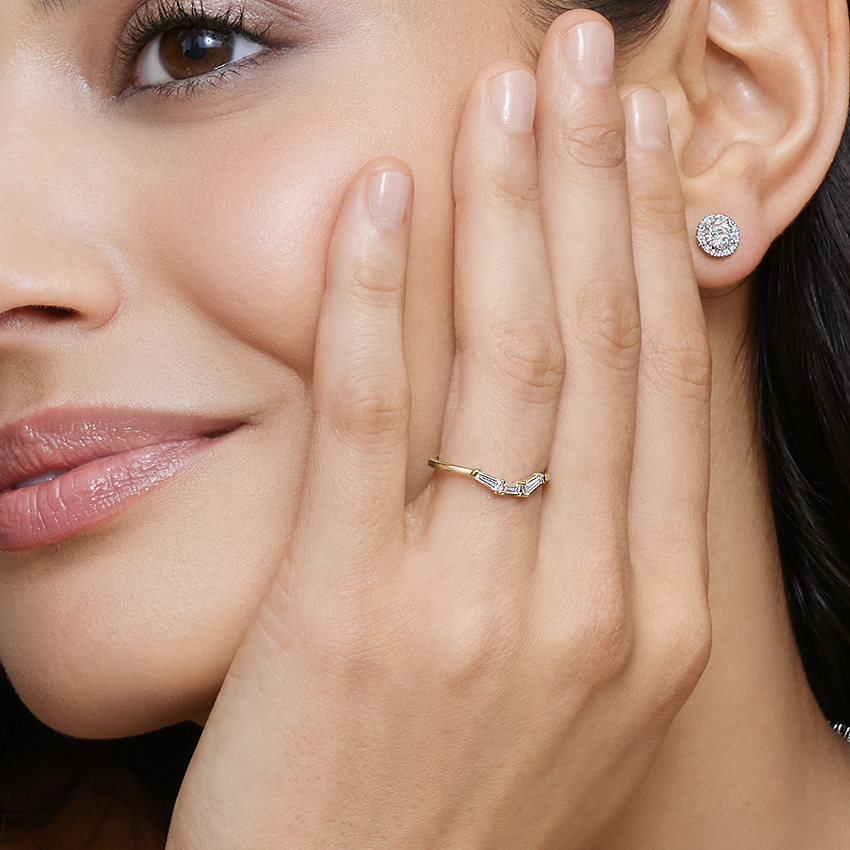 Baguette Diamond Chevron Ring, V Shape Diamond Ring, Minimalist Wedding Band