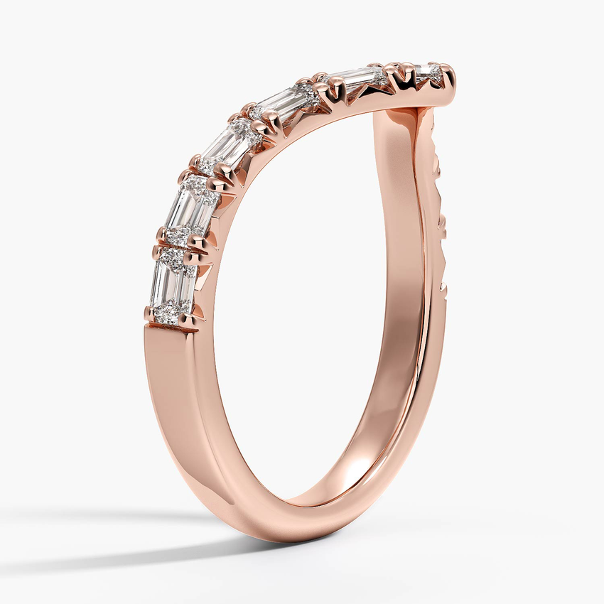 V-Shaped Diamond Ring, Chevron Baguette Diamond Band, Minimalist Wedding Band