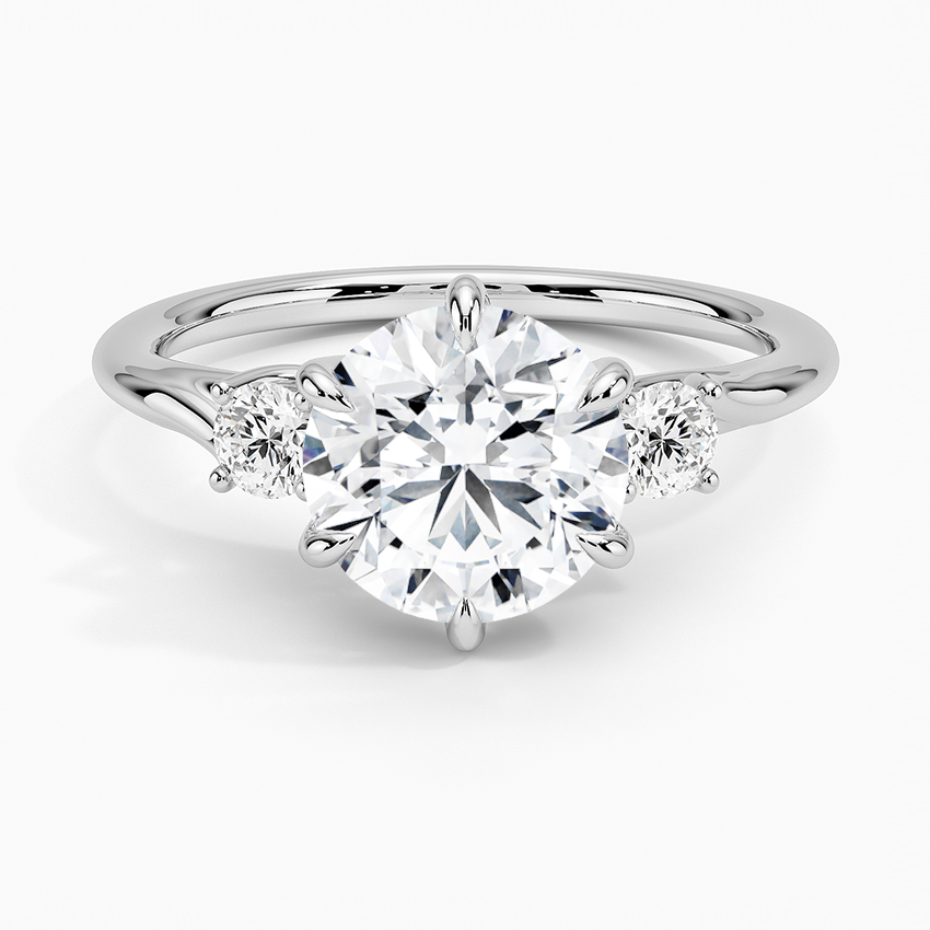 Three Stone Round Diamond Engagement Ring, Classic Solitaire with Side Stones, Promise Ring