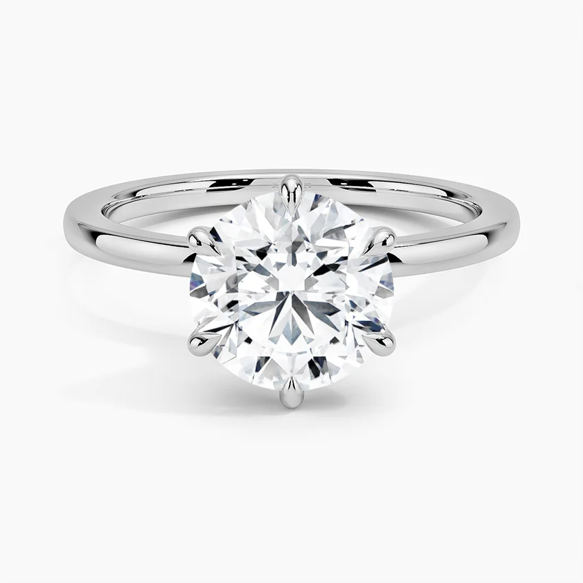 Round Cut Solitaire Engagement Ring, 6 Prong Diamond Ring, Classic Minimalist Bridal Ring
