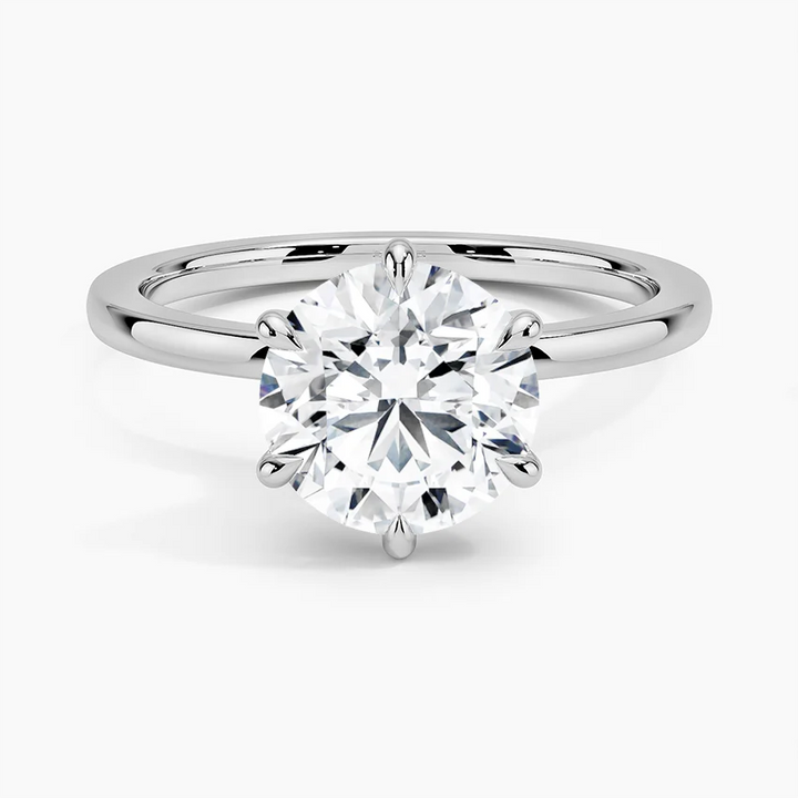 Round Cut Solitaire Engagement Ring, 6 Prong Diamond Ring, Classic Minimalist Bridal Ring