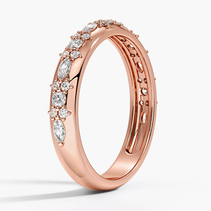 Marquise & Round Diamond Wedding Band, Curved Diamond Ring, Half Eternity Band