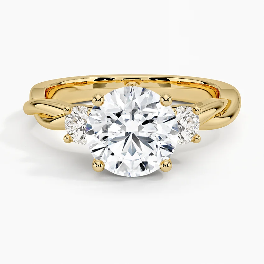 Twisted Three Stone Diamond Engagement Ring, Round Cut Center Diamond Ring, Minimalist Bridal Ring