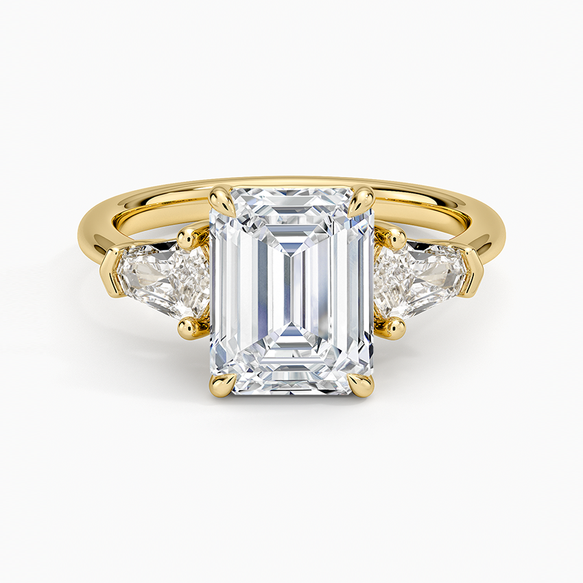 Emerald Cut Diamond Three Stone Engagement Ring, Trapezoid Side Stones, Minimalist Luxury Bridal Ring