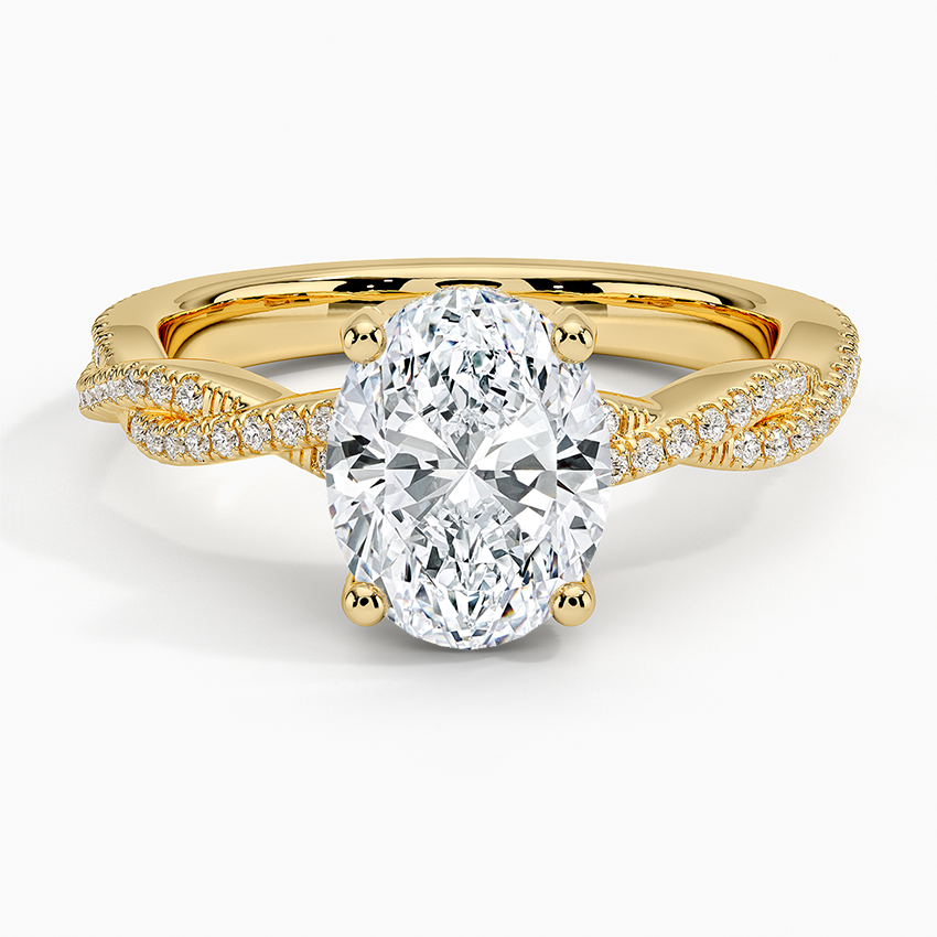 Oval Cut Diamond Engagement Ring, Twisted Pavé Band Ring, Solitaire Oval Ring