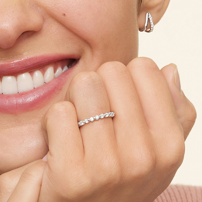 Minimalist Diamond Wedding Band, Round Cut Stackable Ring, Half Eternity Diamond Band