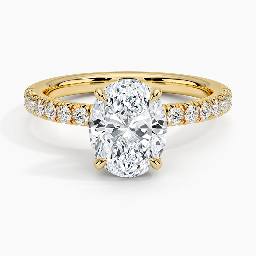 Oval Cut Diamond Engagement Ring, Hidden Halo Pave Band Ring, Oval Solitaire Bridal Ring