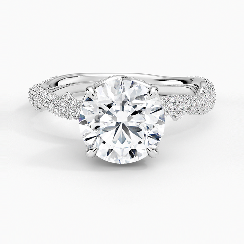 Twisted Pavé Diamond Engagement Ring, Round Cut Solitaire