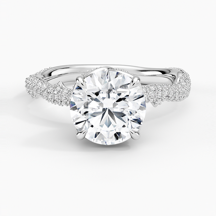 Twisted Pavé Diamond Engagement Ring, Round Cut Solitaire