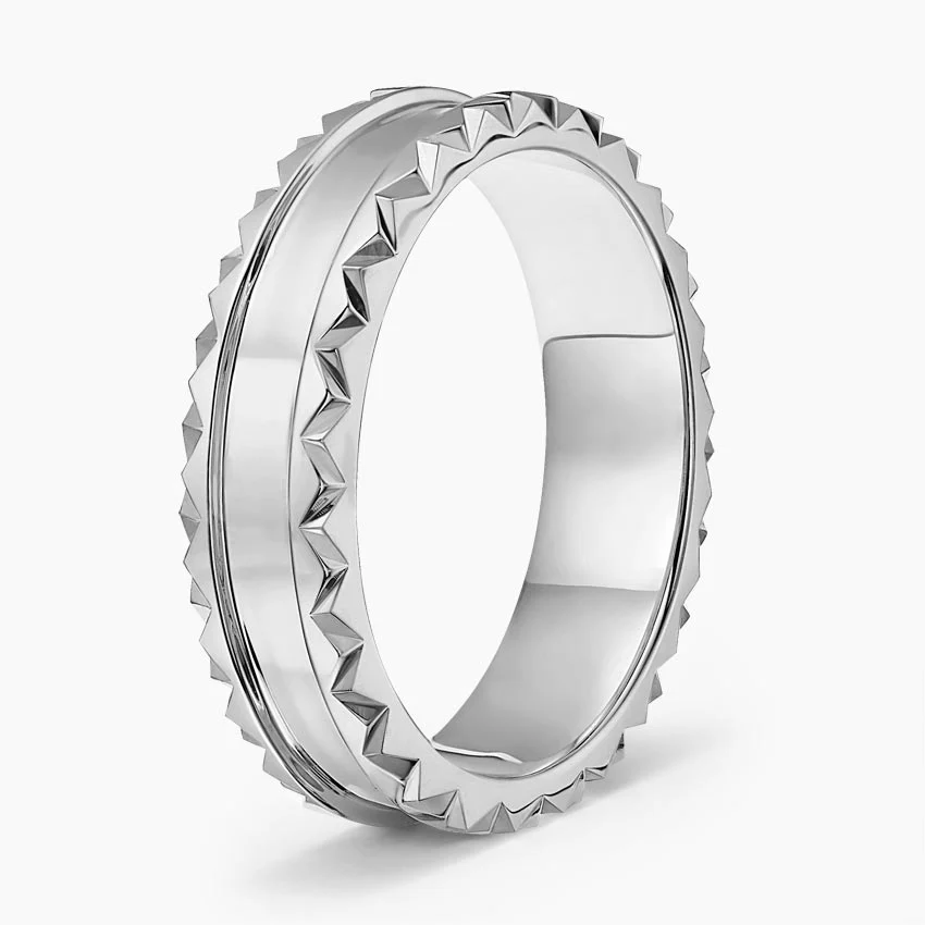 Mens Diamond Cut Wedding Band Ring, Textured Edge Comfort Fit Ring, Minimalist Statement Jewelry