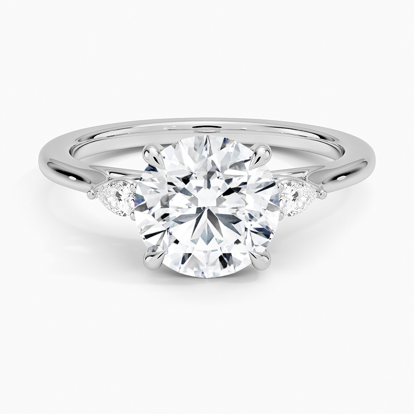 Round Cut Diamond Three Stone Engagement Ring, Marquise Side Diamond Ring, Solid Gold Promise RingRound Cut Diamond Three Stone Engagement Ring, Marquise Side Diamond Ring, Solid Gold Promise Ring