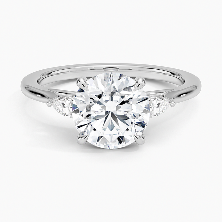 Round Cut Diamond Three Stone Engagement Ring, Marquise Side Diamond Ring, Solid Gold Promise RingRound Cut Diamond Three Stone Engagement Ring, Marquise Side Diamond Ring, Solid Gold Promise Ring