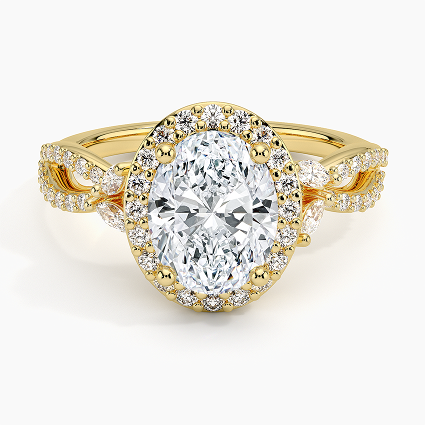 Oval Cut Halo Diamond Engagement Ring with Twisted Pavé Band, Vintage Inspired Oval Ring,
