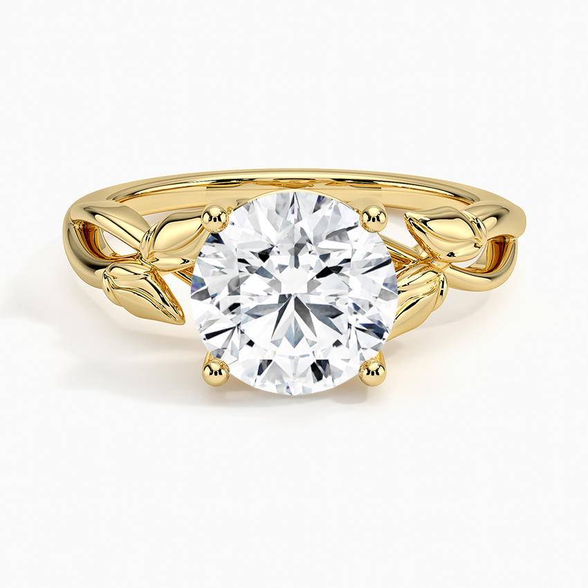 Nature-Inspired Moissanite Engagement Ring, Round Cut Solitaire Leaf Vine Ring, Unique Floral Promise Ring