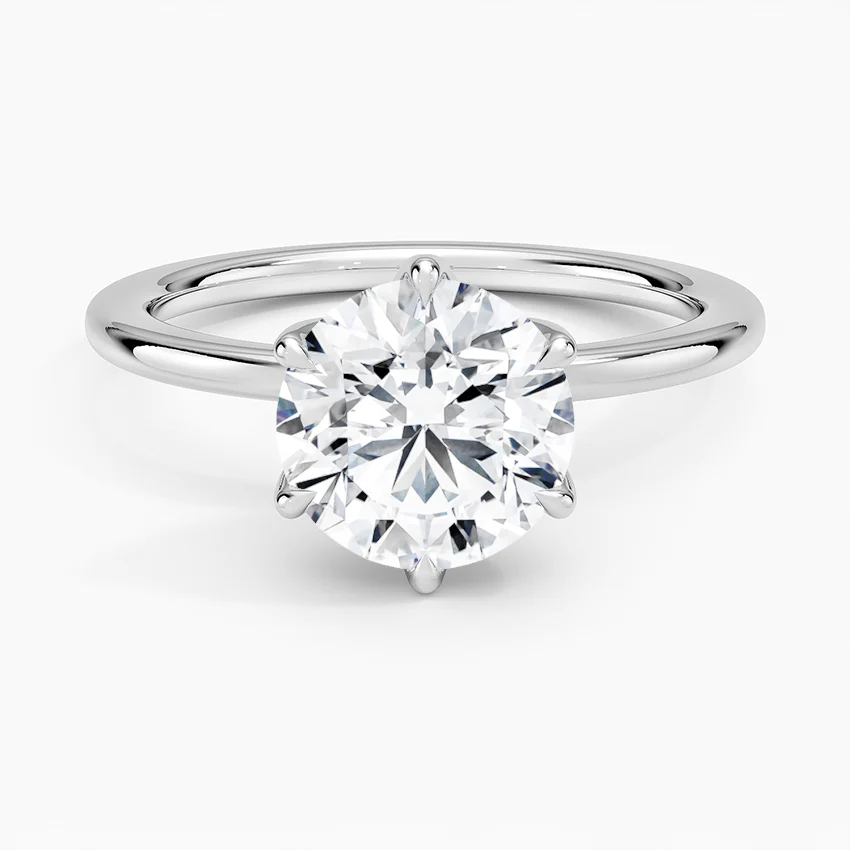 Round Cut Solitaire Diamond Engagement Ring, 6 Prong Classic Ring, Minimalist Bridal Ring