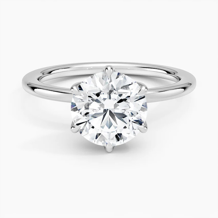 Round Cut Solitaire Diamond Engagement Ring, 6 Prong Classic Ring, Minimalist Bridal Ring