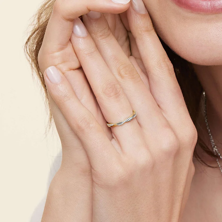 Twisted Diamond Wedding Band, Minimalist Curved Diamond Ring, Infinity Twist Ring