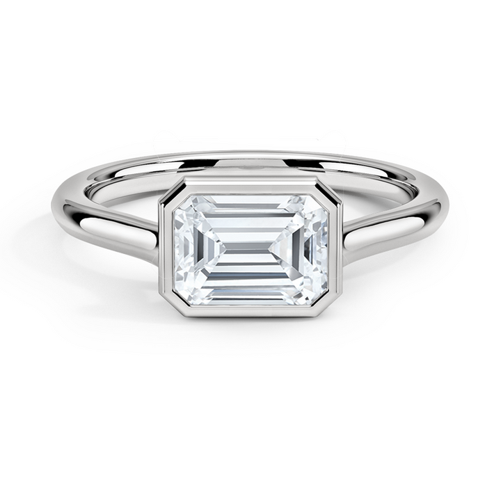 Emerald Cut Diamond Bezel Engagement Ring, Minimalist Solitaire Ring, Modern Promise Ring