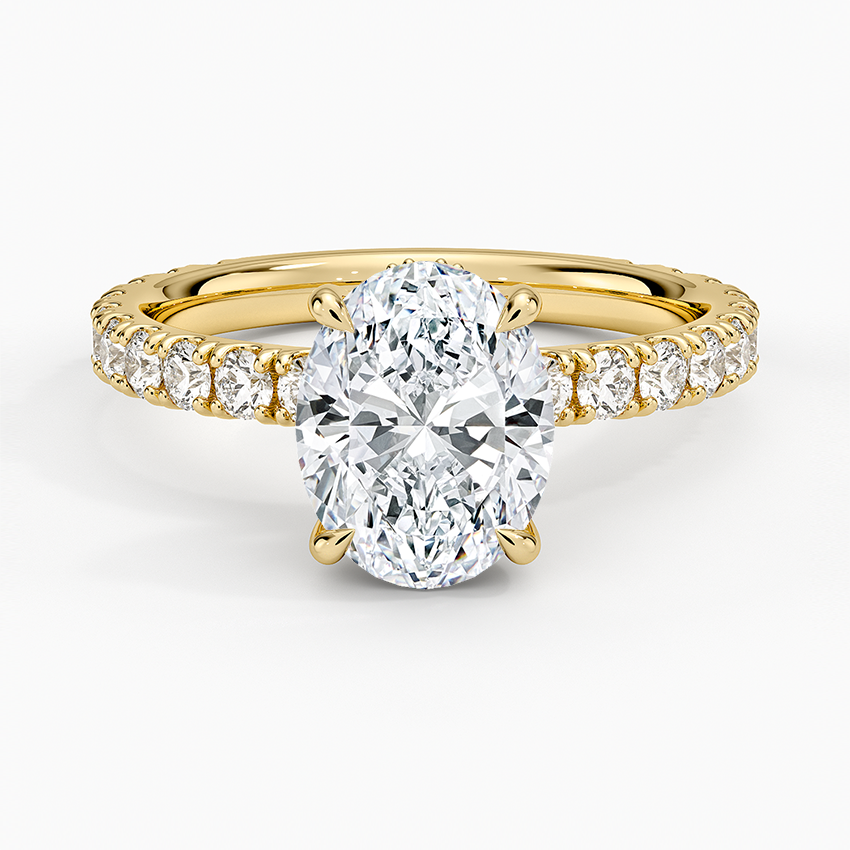 Oval Cut Diamond Engagement Ring, Pave Band Solitaire Ring, 4 Prong Oval Diamond Ring