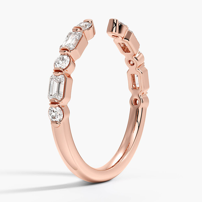 Open Diamond Cuff Ring, Baguette & Round Cut Diamond Ring, Minimalist Open Band Ring