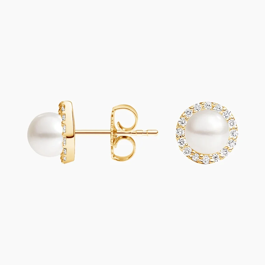Diamond Pearl Halo Stud Earrings