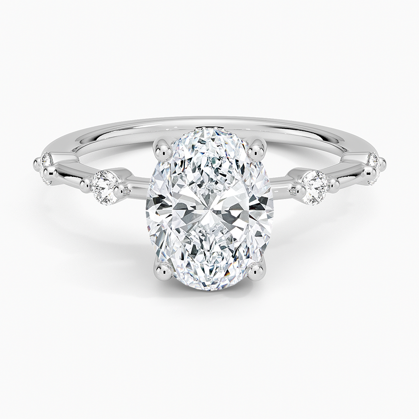 Oval Cut Moissanite Engagement Ring, Solitaire Diamond Ring with Side Stones, Minimalist Promise Ring