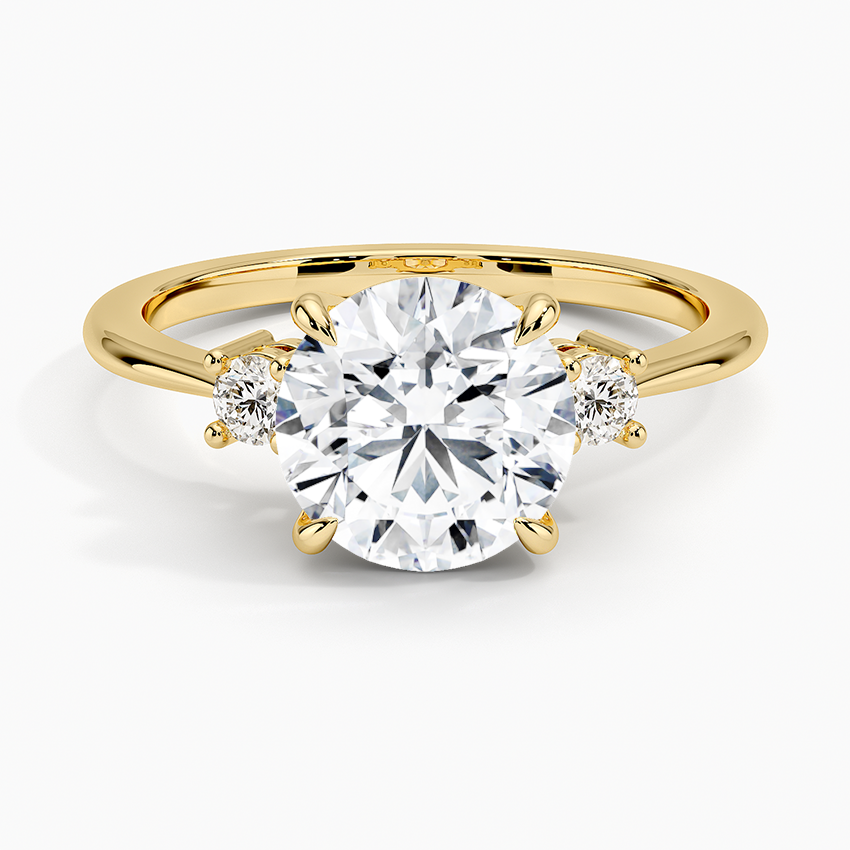 Three Stone Round Cut Diamond Engagement Ring, Solid Gold, Classic Minimalist Bridal Ring