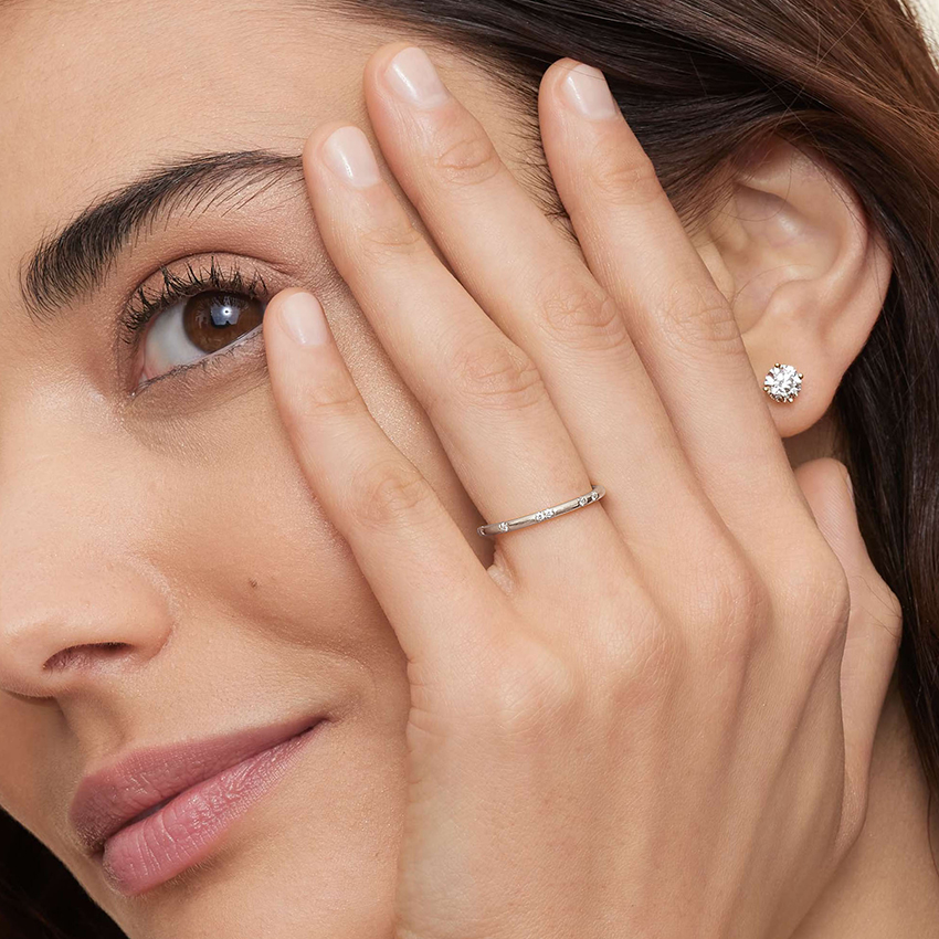 Minimalist Diamond Ring, Bezel Set Diamond Band, Stackable Dainty Ring