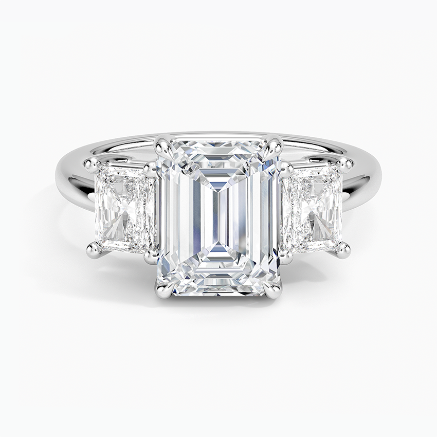 Emerald Cut Three Stone Diamond Ring, Elegant Trilogy Engagement Ring, Minimalist Luxury Bridal Ring