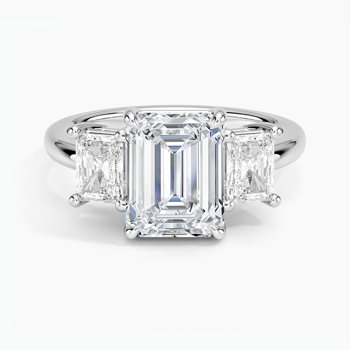 Emerald Cut Three Stone Diamond Ring, Elegant Trilogy Engagement Ring, Minimalist Luxury Bridal Ring