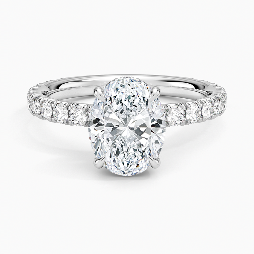 Oval Cut Diamond Engagement Ring, Hidden Halo Pave Band Ring, Promise Ring for Women