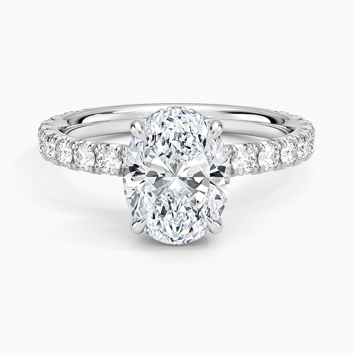 Oval Cut Diamond Engagement Ring, Hidden Halo Pave Band Ring, Promise Ring for Women