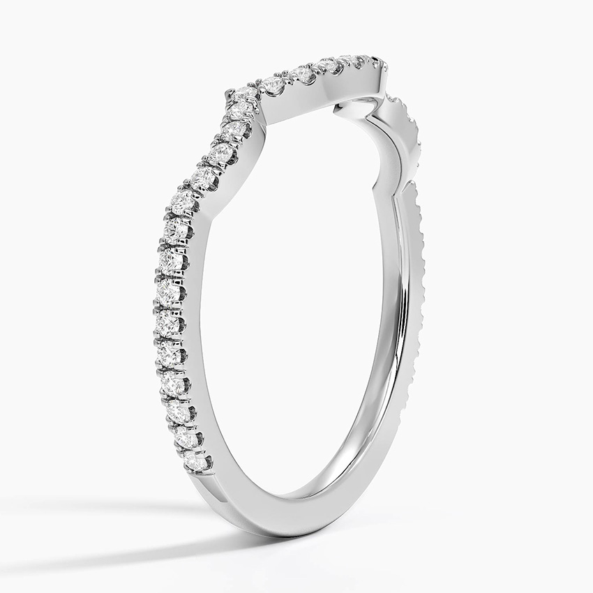 Curved Diamond Wedding Band, V Shaped Diamond Ring, Chevron Stackable Ring