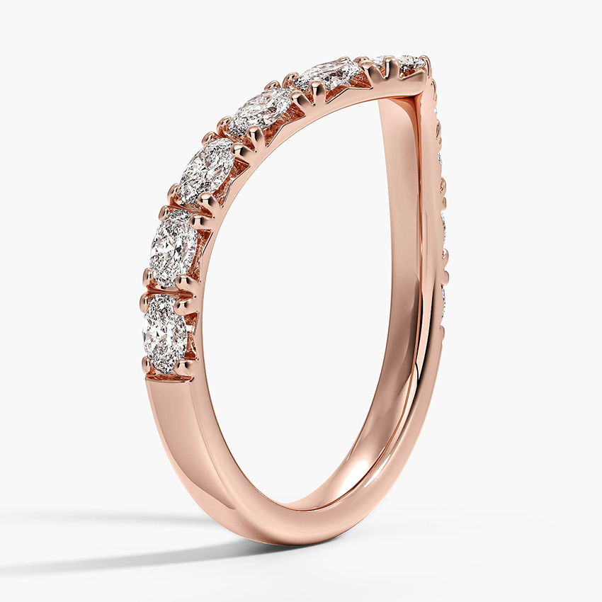 V Shape Diamond Wedding Band, Chevron Diamond Ring, Curved Stacking Ring