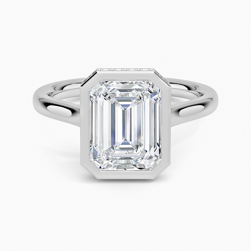 Emerald Cut Diamond Bezel Ring, Minimalist Engagement Ring, Modern Bridal Jewelry