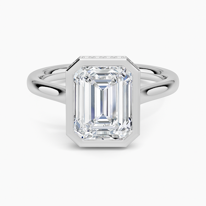 Emerald Cut Diamond Bezel Ring, Minimalist Engagement Ring, Modern Bridal Jewelry