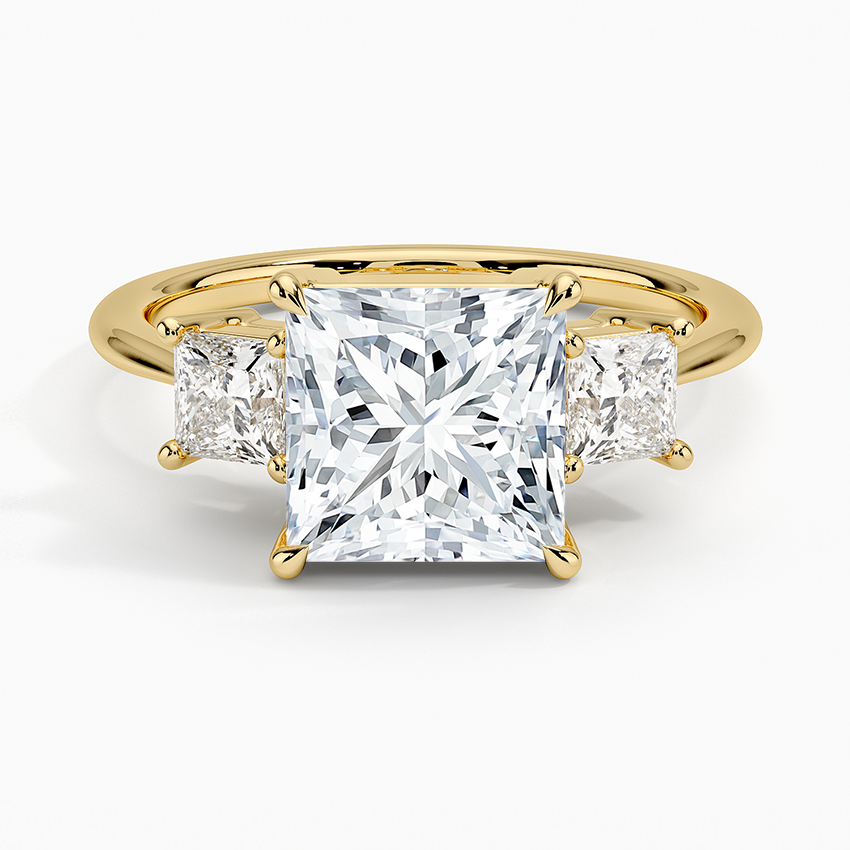 Princess Cut Diamond Three Stone Engagement Ring, 3 Stone Bridal Ring, Classic Trapezoid Side Stones Ring