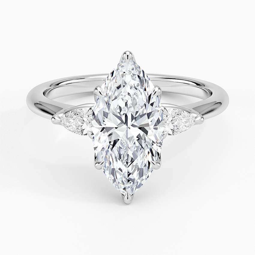 Marquise Cut Diamond Engagement Ring, 3 Stone Marquise Ring, Solid Gold Ring
