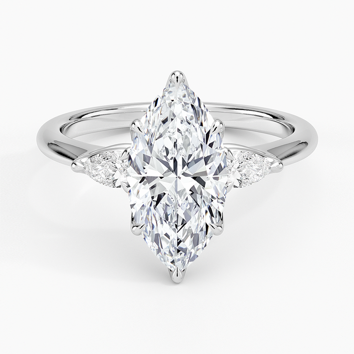 Marquise Cut Diamond Engagement Ring, 3 Stone Marquise Ring, Solid Gold Ring